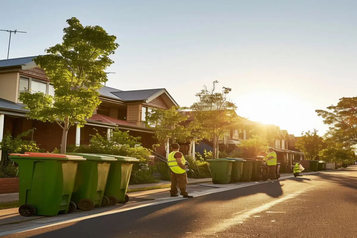 Customer arranging waste collection beside a skip bin while comparing skip bin hire Bunbury WA options