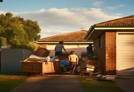 Old furniture and household rubbish being placed into a skip bin during a cheapest skip bin hire Bunbury home cleanup