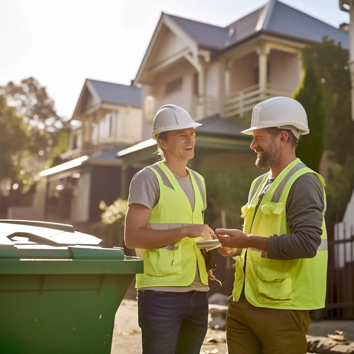 Contractor standing beside a properly sized skip bin during a skip bin hire Bunbury WA waste management project